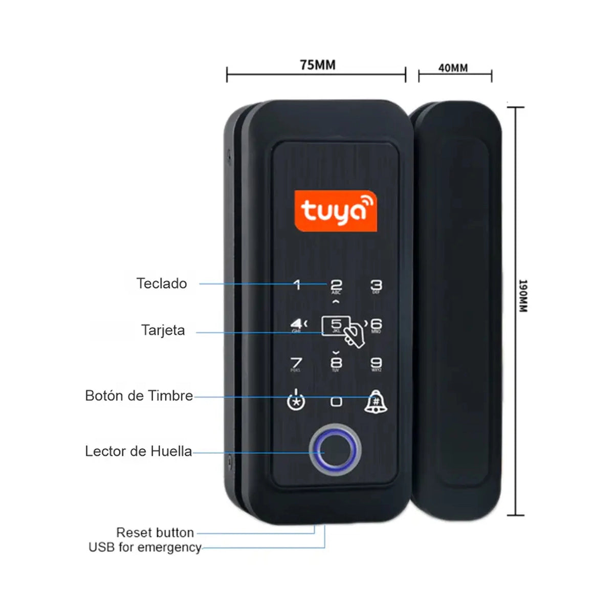 Cerradura digital puerta de vidrio G19 Tuya