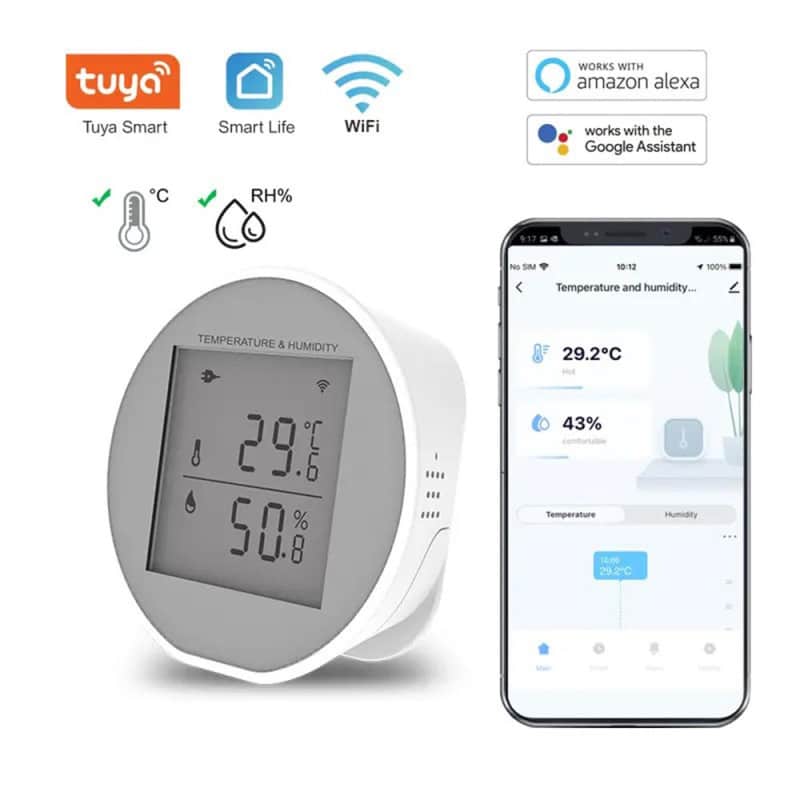 Sensor De Temperatura Y Humedad Tuya Smart WiFi Con Pantalla Y Alarma