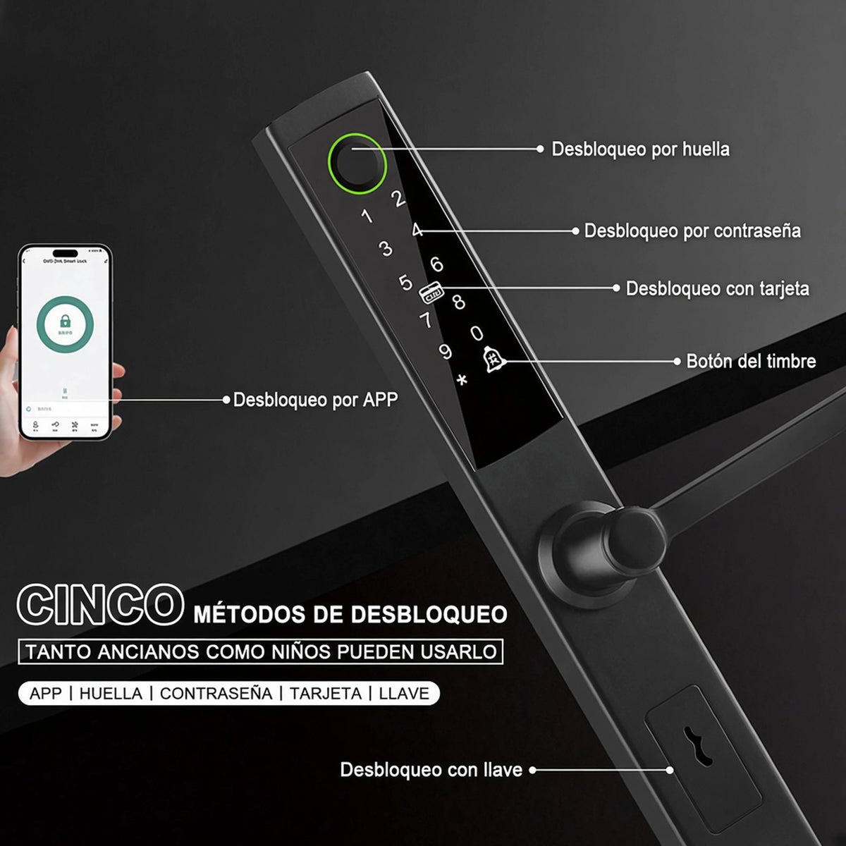 Cerradura Inteligente HD04 para Puerta de Aluminio